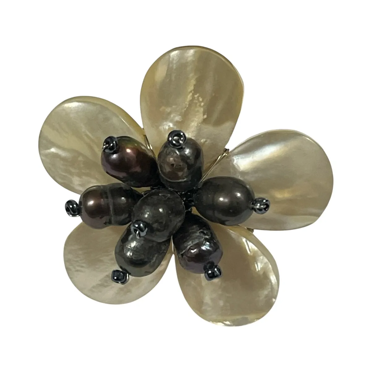 TAETHAI - Anillo metálico con pétalos de Nácar