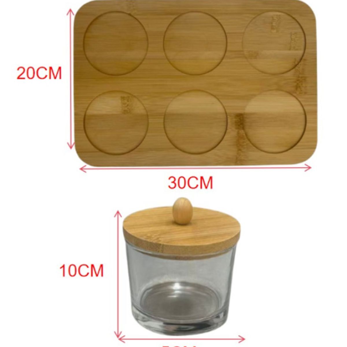GENERICO - Especiero Set 6 Frascos Redondos Madera Bandeja Cocina
