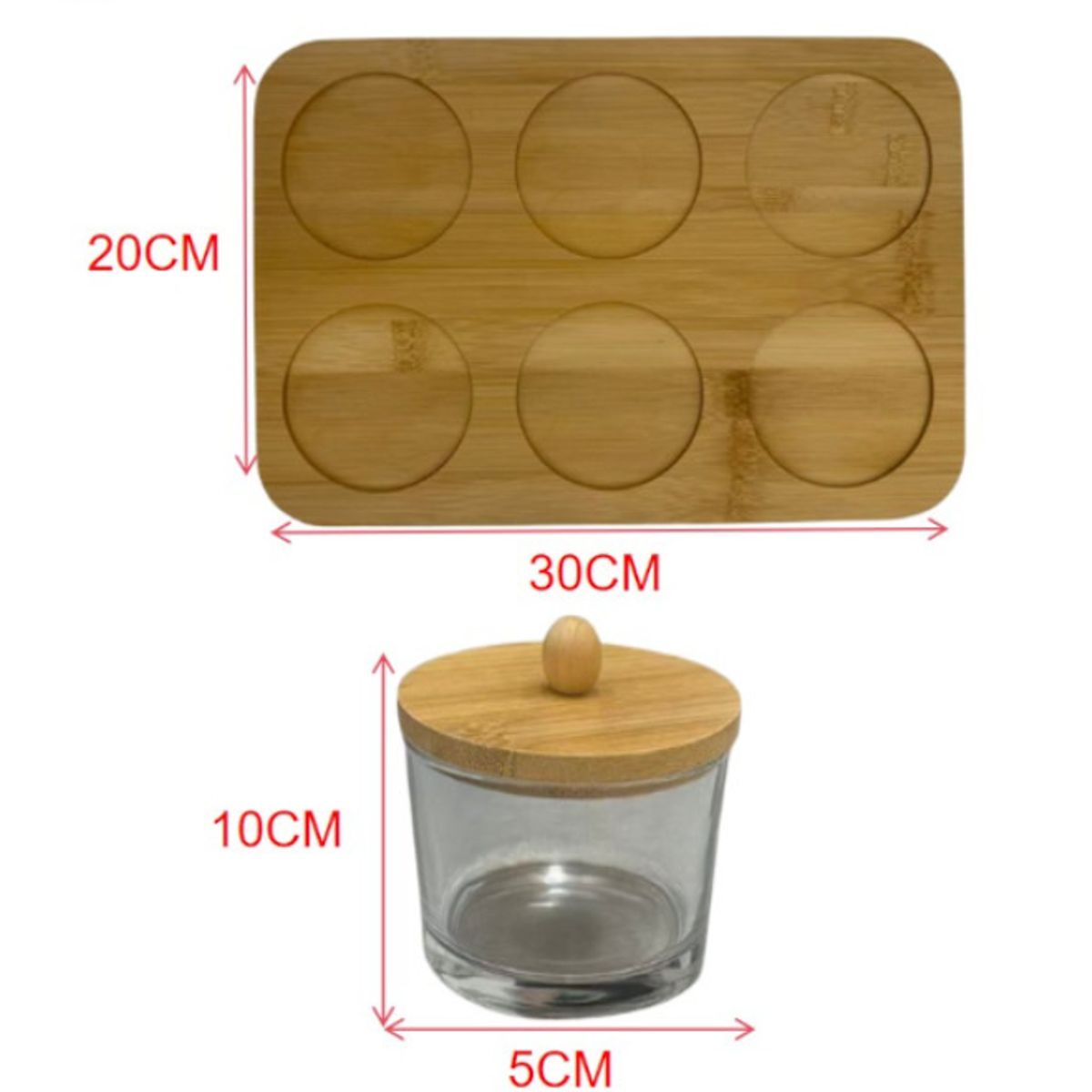 GENERICO - Especiero Set 6 Frascos Redondos Madera Bandeja Cocina