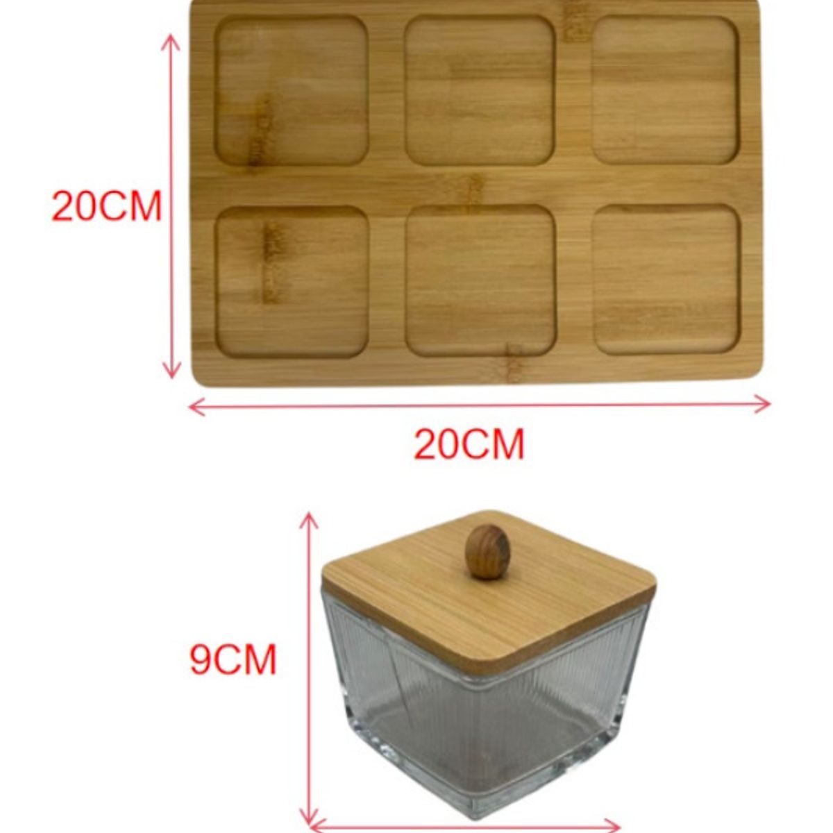 GENERICO - Especiero Set 6 Frascos Cuadrados Madera Bandeja Cocina