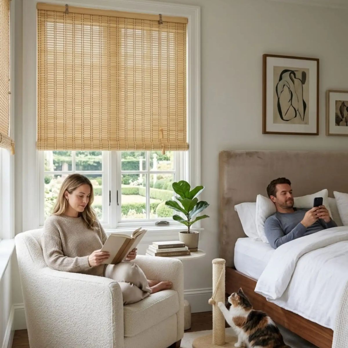 GENERICO - Set 2 Cortinas Roller De Bambu Diseño Natural 180x180cm