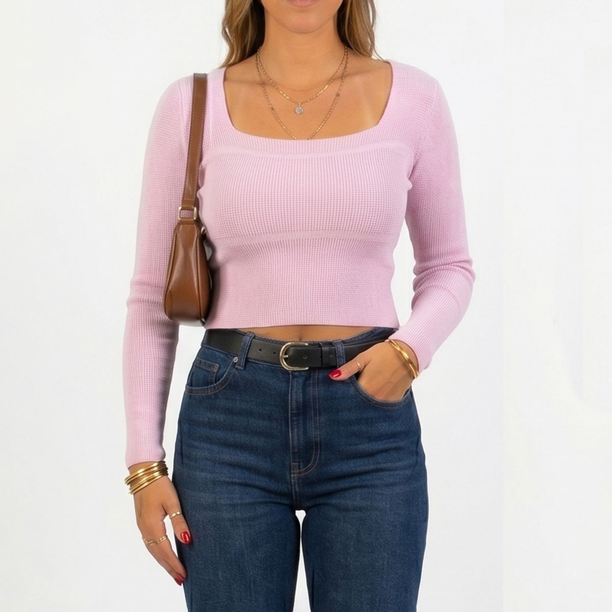 HIPSY SWIMWEAR - Sweater Top invierno Crop ribbed colores spandex