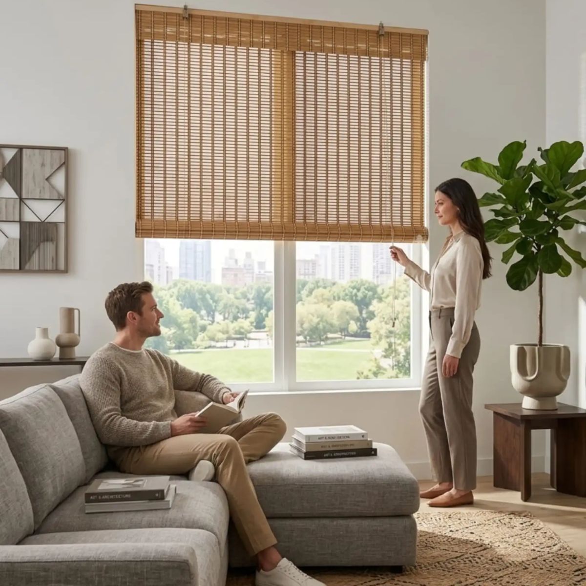GENERICO - Pack 2 Cortinas 180x180cm Roller De Bambu De Alta Calidad