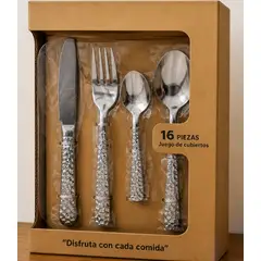 GENERICO - Juego Cubiertos 16 Piezas Acero Mango Texturizado Hogar