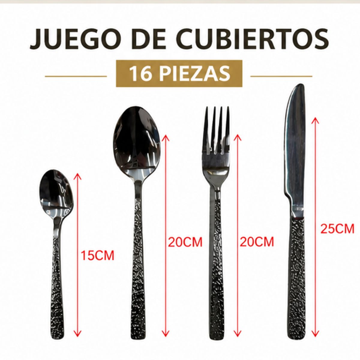 GENERICO - Juego Cubiertos 16 Piezas Acero Mango Texturizado Mesa