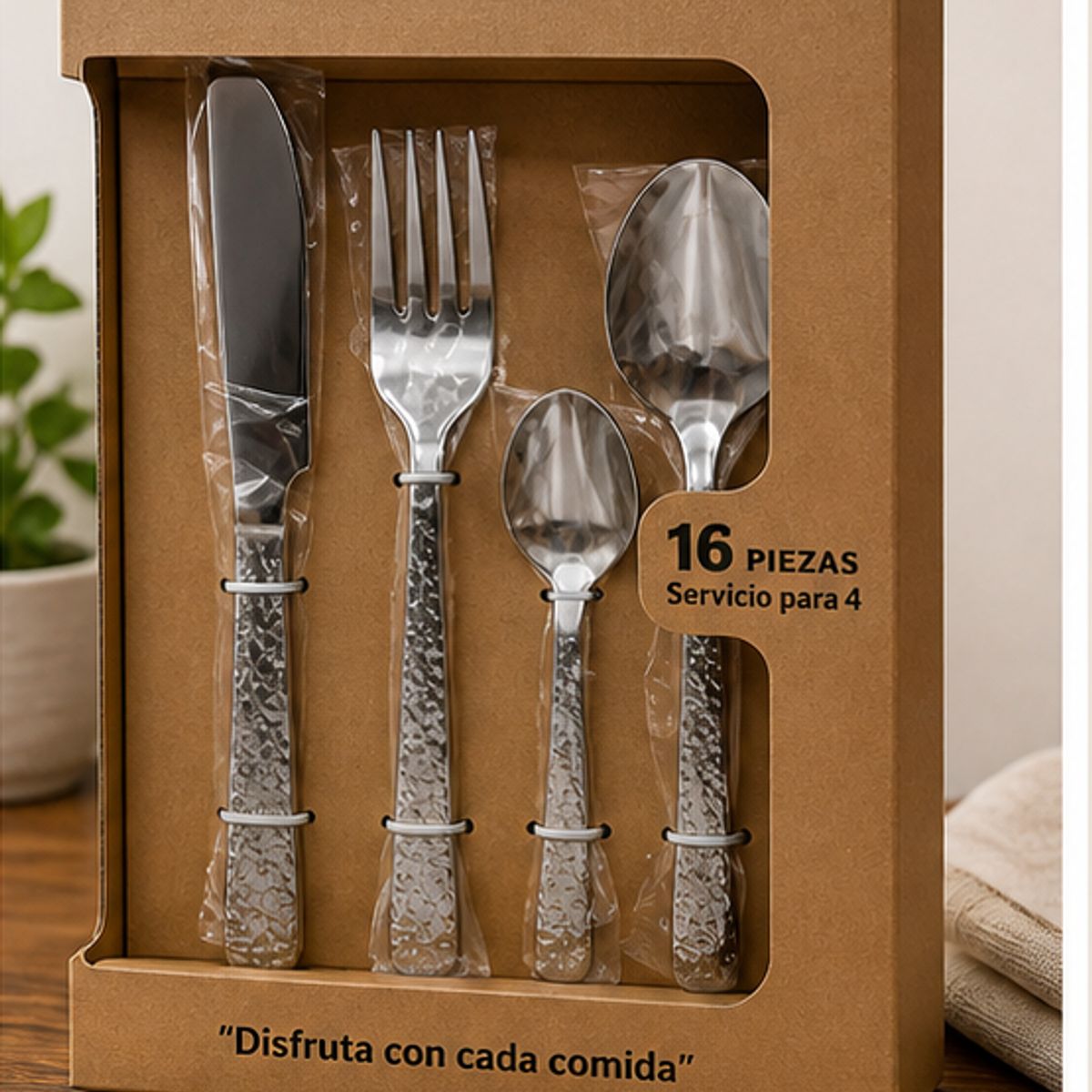 GENERICO - Juego Cubiertos 16 Piezas Acero Mango Texturizado Mesa