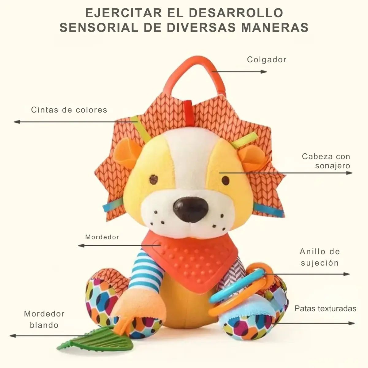 GENERICO - Peluche Sensorial León Mordedor y Sonajero de Felpa para Bebés