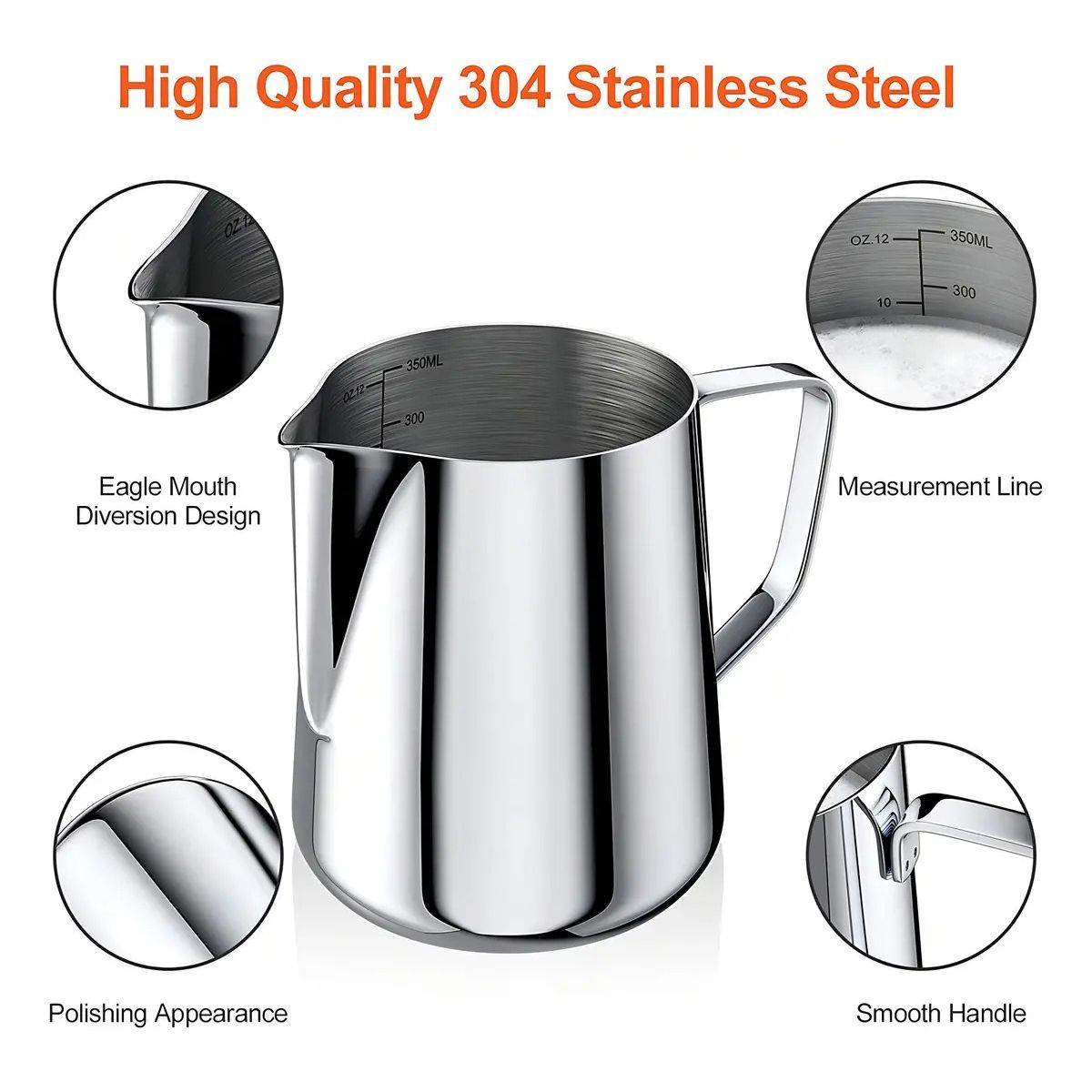 BELKRA - Jarra Espuma Leche Cafe Acero Inox 900 Ml Tazon Barista