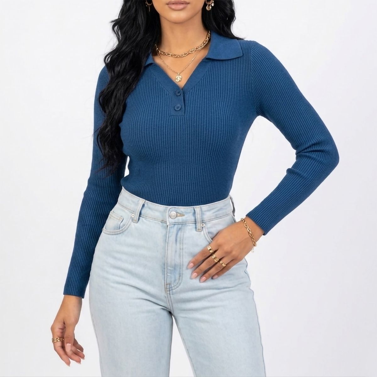 HIPSY SWIMWEAR - Top invierno básico mujer cuello polo colores