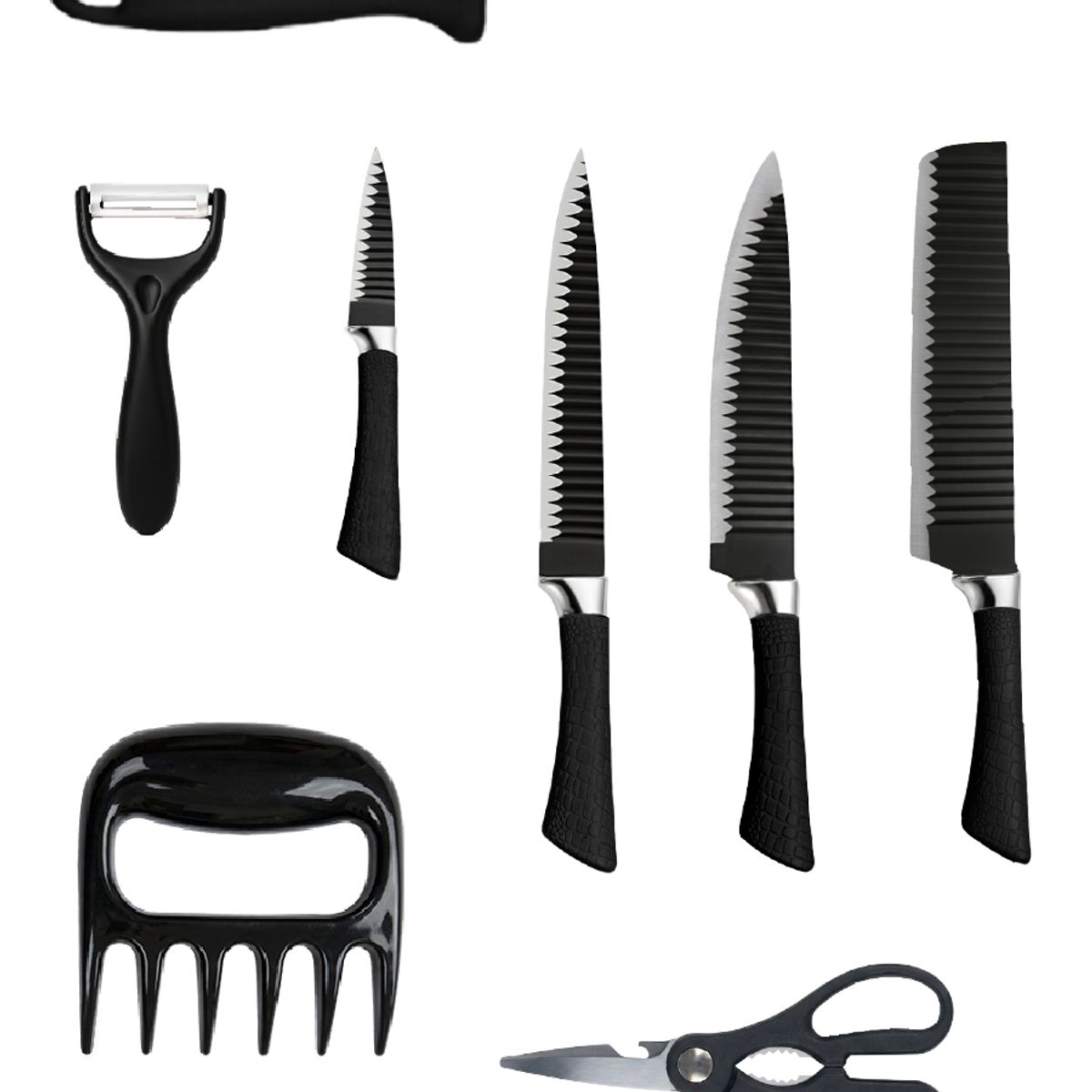 GENERICO - Set De Cuchillos Cocina 8 Piezas Negro Acero Inoxidable Profesional Con Garra