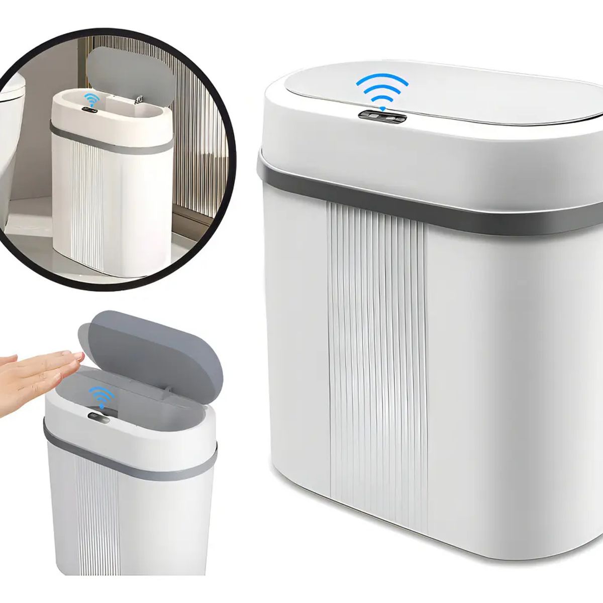 KUANGYE - Basurero Automatico Con Sensor De Movimiento Blanco Papelera