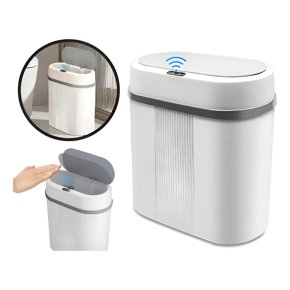 KUANGYE - Basurero Automatico Con Sensor De Movimiento Blanco Papelera