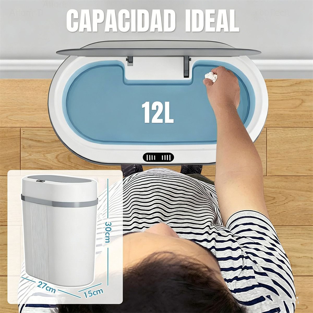 KUANGYE - Basurero Automatico Con Sensor De Movimiento Blanco Papelera