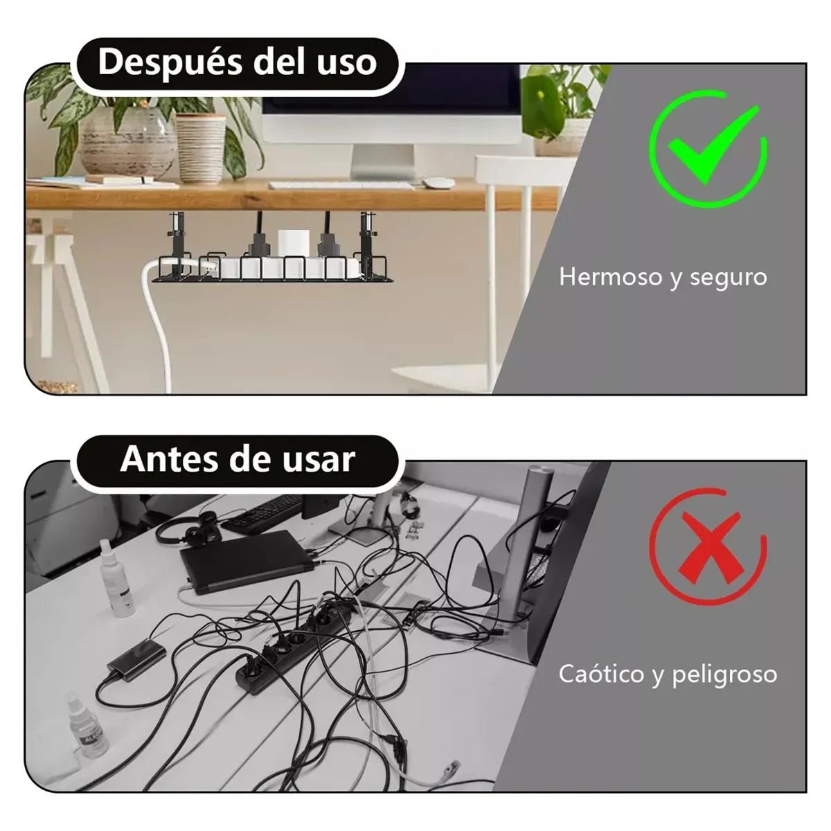 GENERICO - Juego De 1 Organizadores De Cables De Escritorio De Metal