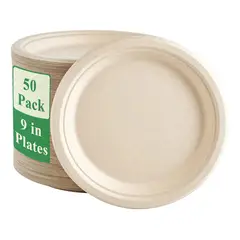 GENERICO - 50unds Plato Trigo Desechable Biodegradable Fiesta 23cm 9in