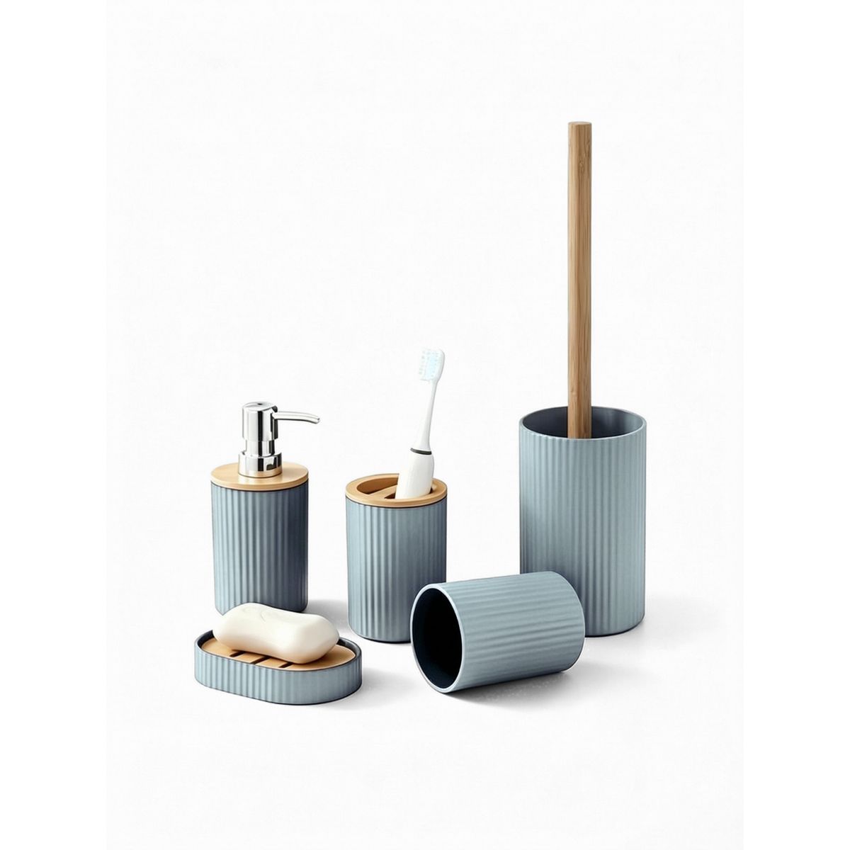 GENERICO - Set De Accesorios Para Baño 5 Piezas Azul Bambú Estilo Nórdico Moderno Elegante