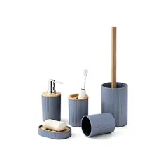 GENERICO - Set De Accesorios Para Baño 5 Piezas Azul Bambú Estilo Nórdico Moderno Elegante