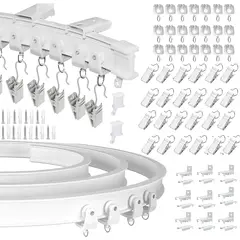 KUANGYE - Riel para Cortina de Baño Flexible 3 Metros,Kit de Techo y Pared,Carril Curvo Cortable a Medida