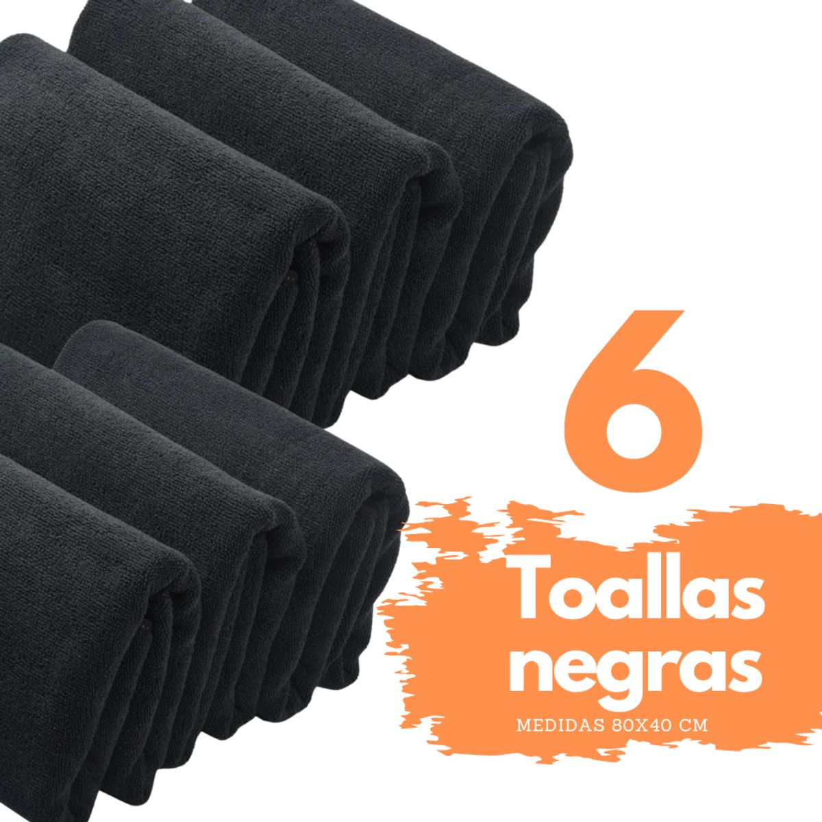 GENERICO - Pack 6 Toallas Negra Peluqueria Barberia Spa Gym 80x40 cm