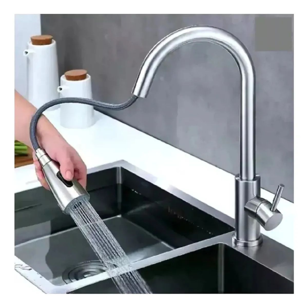 GENERICO - Llave Monomando Lavaplatos Extensible Profesional Niquel Gris Níquel