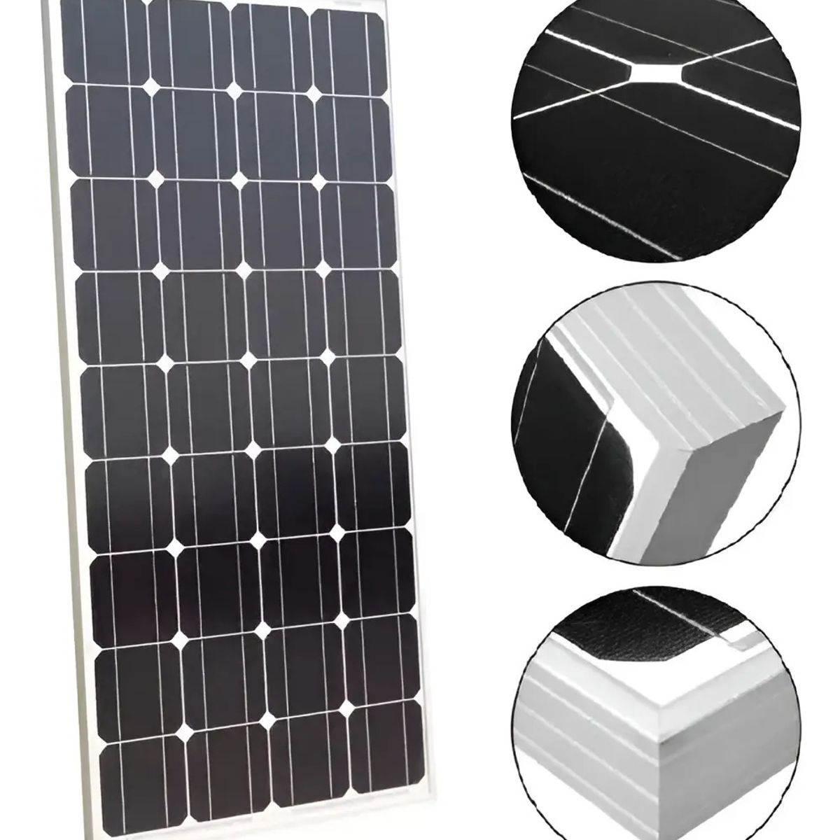GENERICO - Panel Solar Monocristalino Fotovoltaico 12v 100w Color Negro Voltaje Máximo Del Sistema 21v