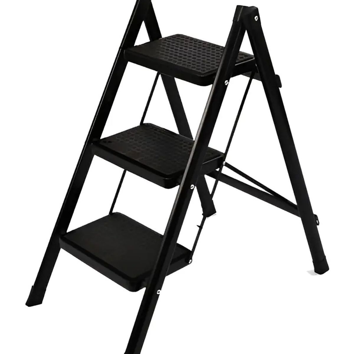 GENERICO - Escalera Banqueta Plegable 3 Escalones Tijera Aluminio Color Negro Marca Hardpro