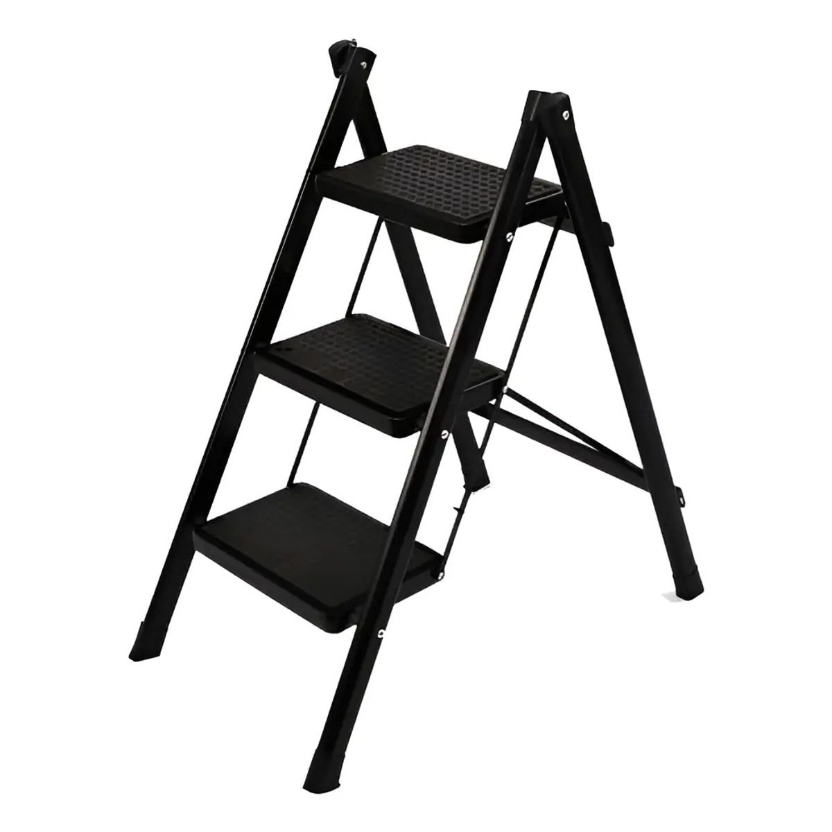 GENERICO - Escalera Banqueta Plegable 3 Escalones Tijera Aluminio Color Negro Marca Hardpro