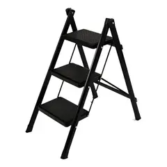GENERICO - Escalera Banqueta Plegable 3 Escalones Tijera Aluminio Color Negro Marca Hardpro