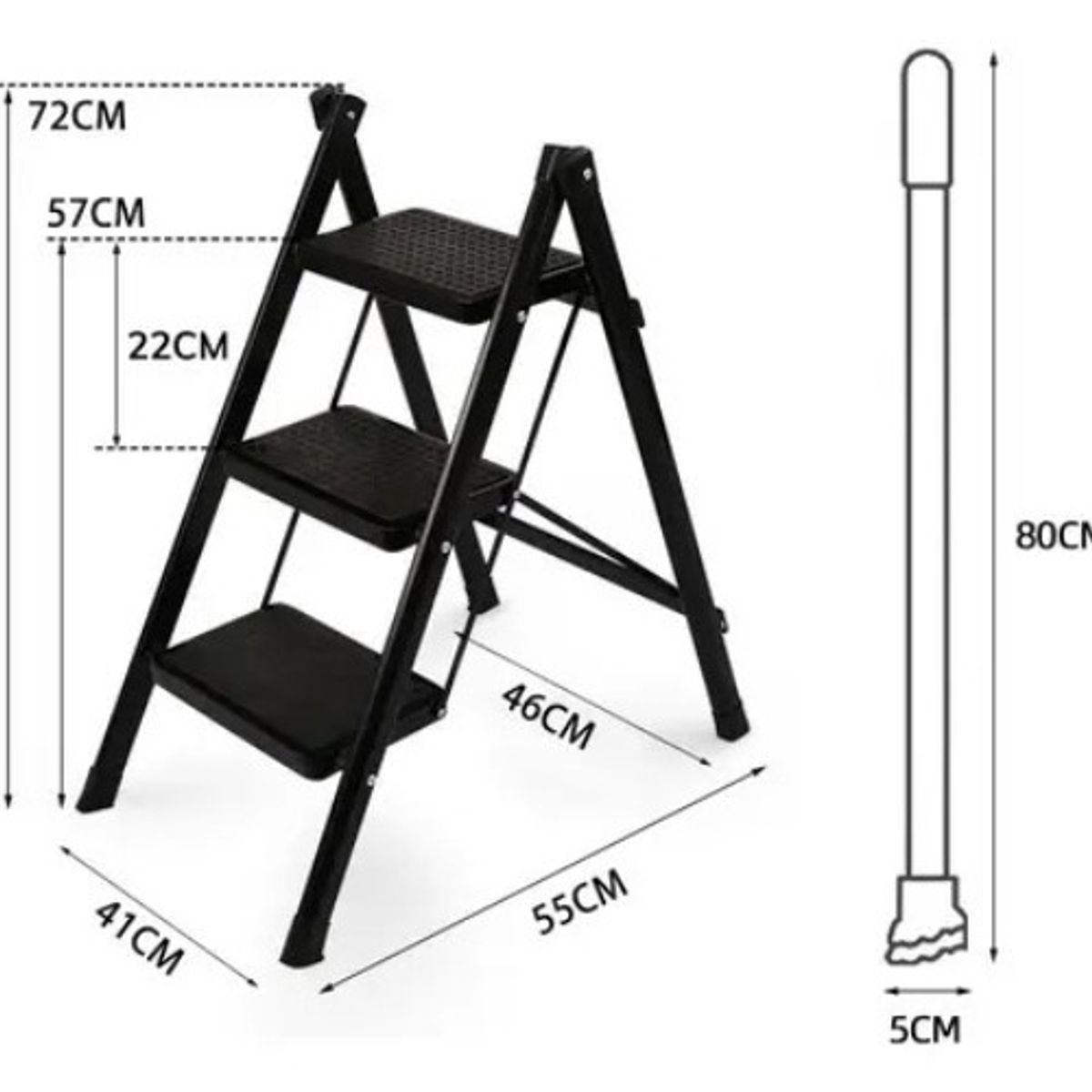 GENERICO - Escalera Banqueta Plegable 3 Escalones Tijera Aluminio Color Negro Marca Hardpro