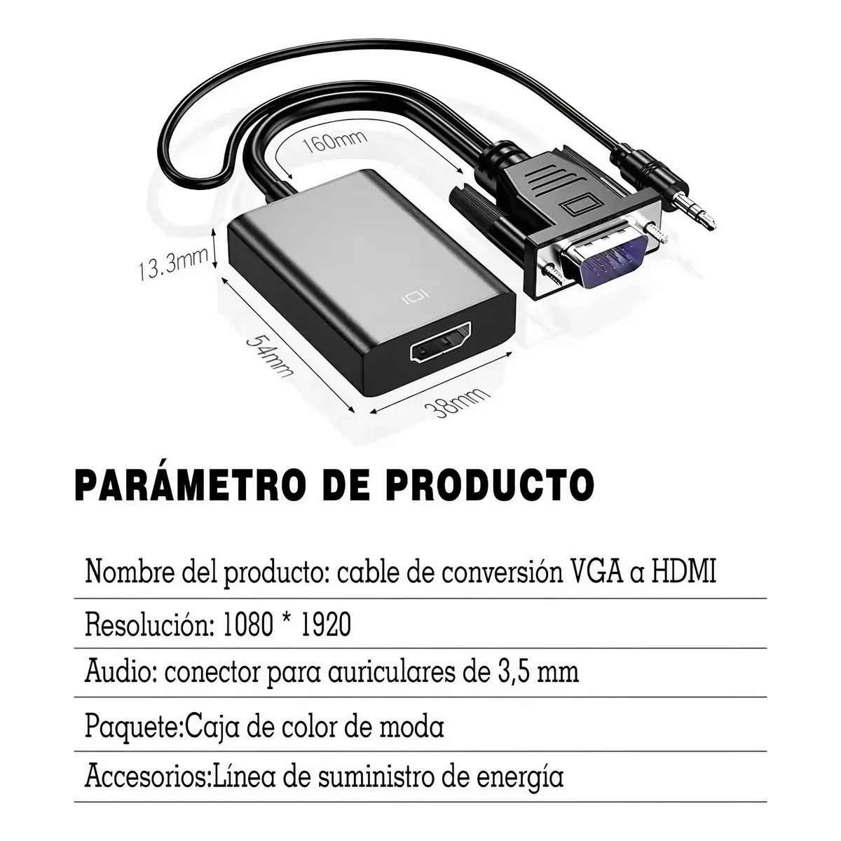 GENERICO - Adaptador JKR TECH VGA a HDMI Full HD 1080p con Cable de Audio BELUG
