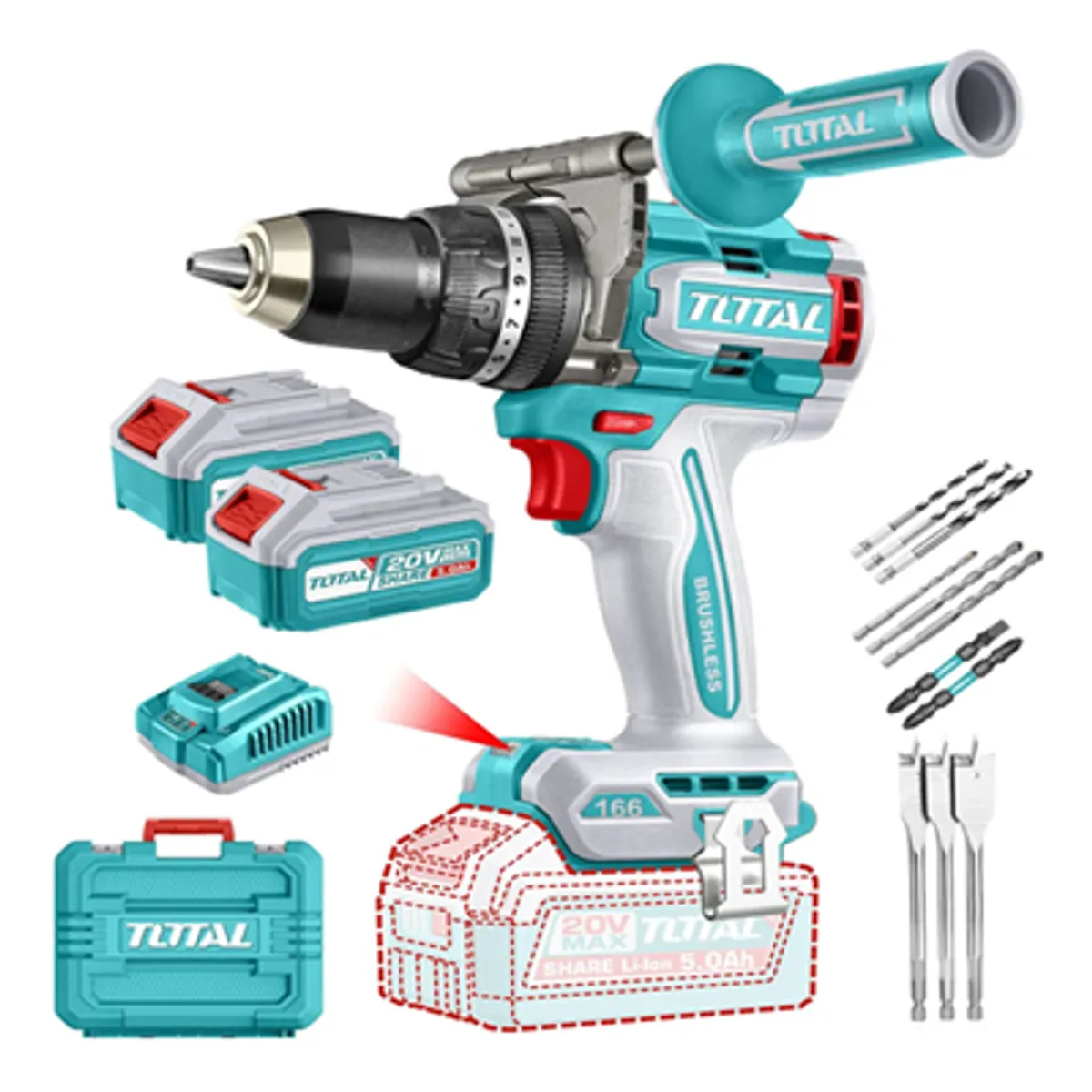 TOTAL TOOLS - Taladro Percutor Y Atornillador Inalámbrico Total 20v Tidli201668