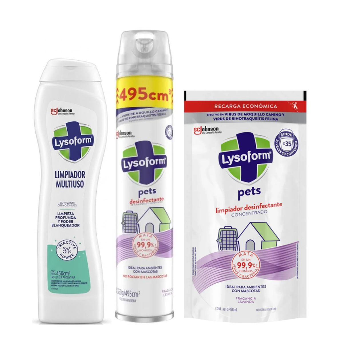 LYSOFORM - Kit Protección Total Crema Antibacterial 450ml + Limpiador Pets 420ml + Aerosol Pets 495ml
