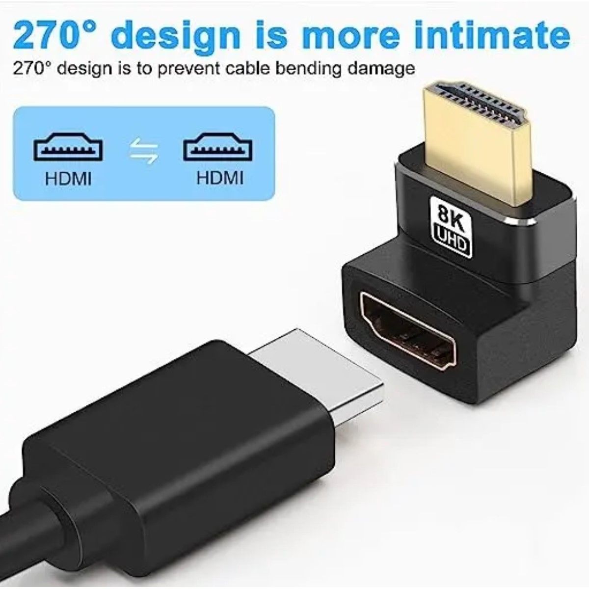 GENERICO - Adaptador Extensor Copla Hdmi 2.1 8k Macho Hembra L 270º BELUG