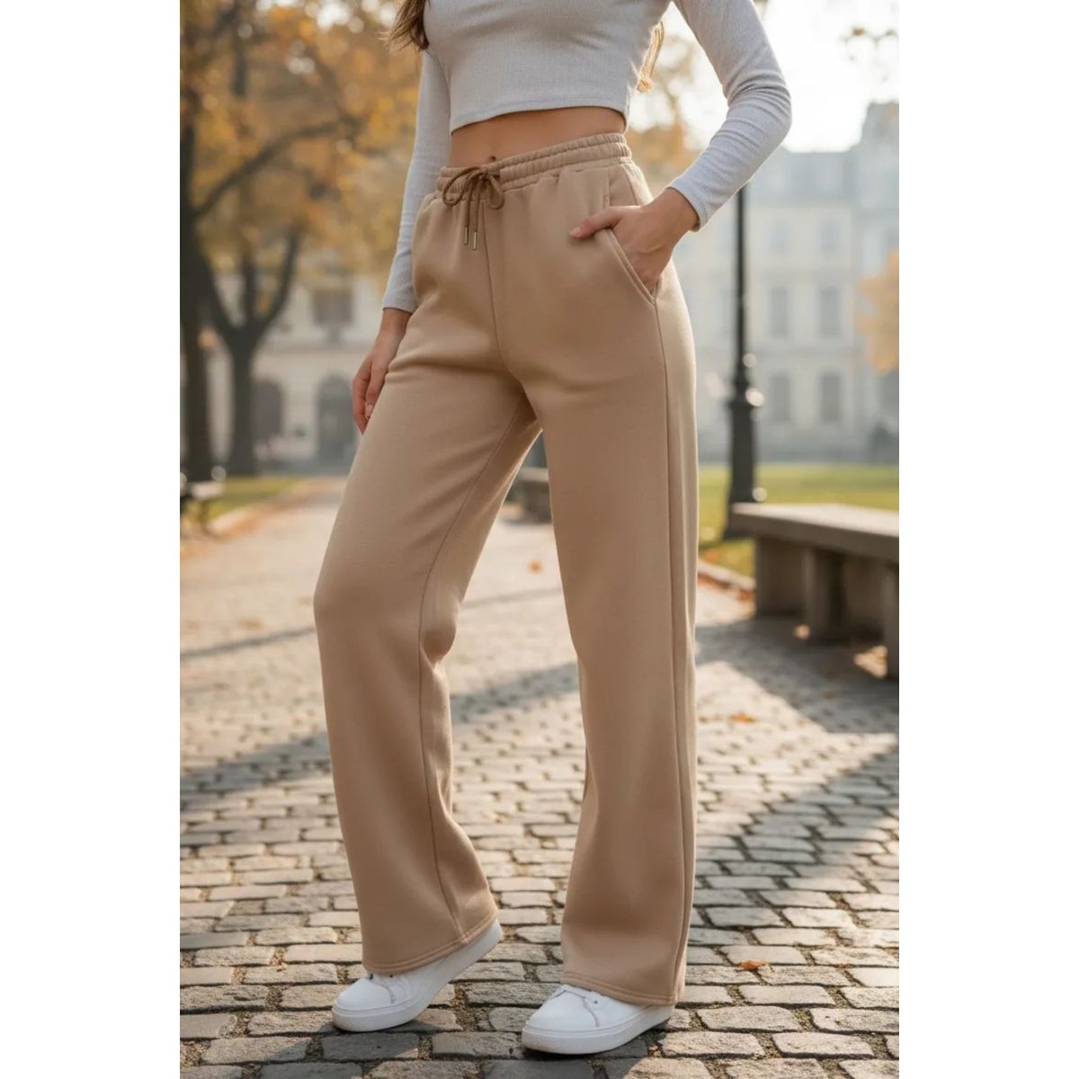 LOOK SHOP - Pantalón Jogger Mujer Recto Forro Interior Corderito. Grueso 8675