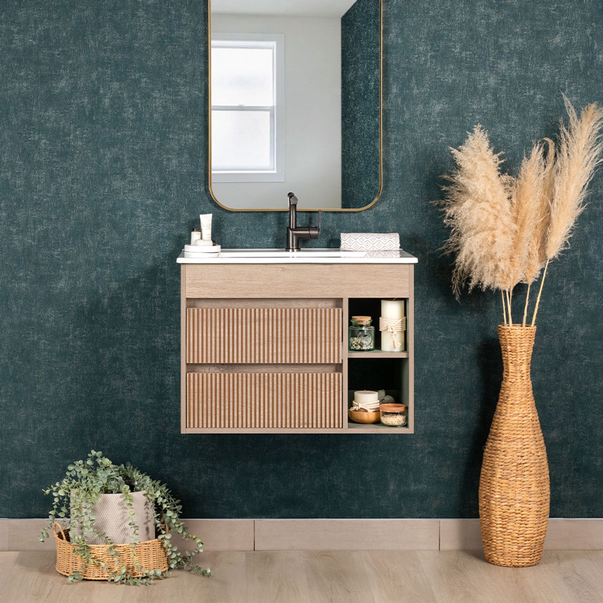STRETTO - Mueble Vanitorio Texturado Paris Lenga Texturado + Cubierta 70x46x50 cm