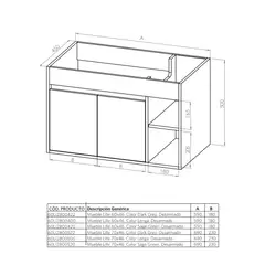 STRETTO - Mueble Vanitorio Lille Lenga 70x46x50 cm sin Cubierta