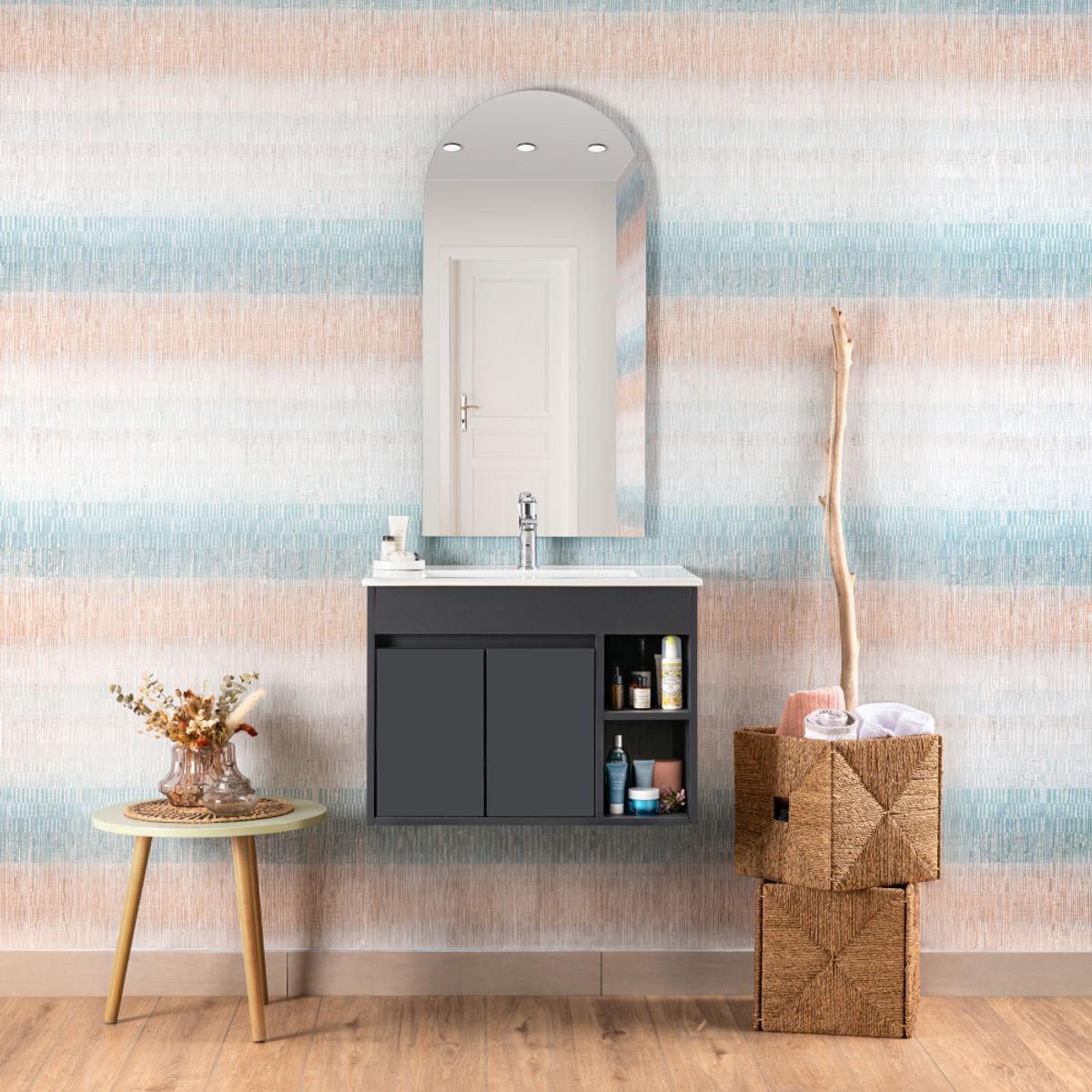 STRETTO - Mueble Vanitorio Lille Dark Grey + Cubierta 70x46x50 cm