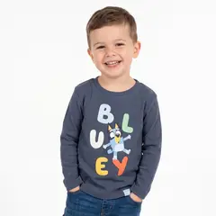 BLUEY - Polera Manga Larga Niño Letras Azul Marino