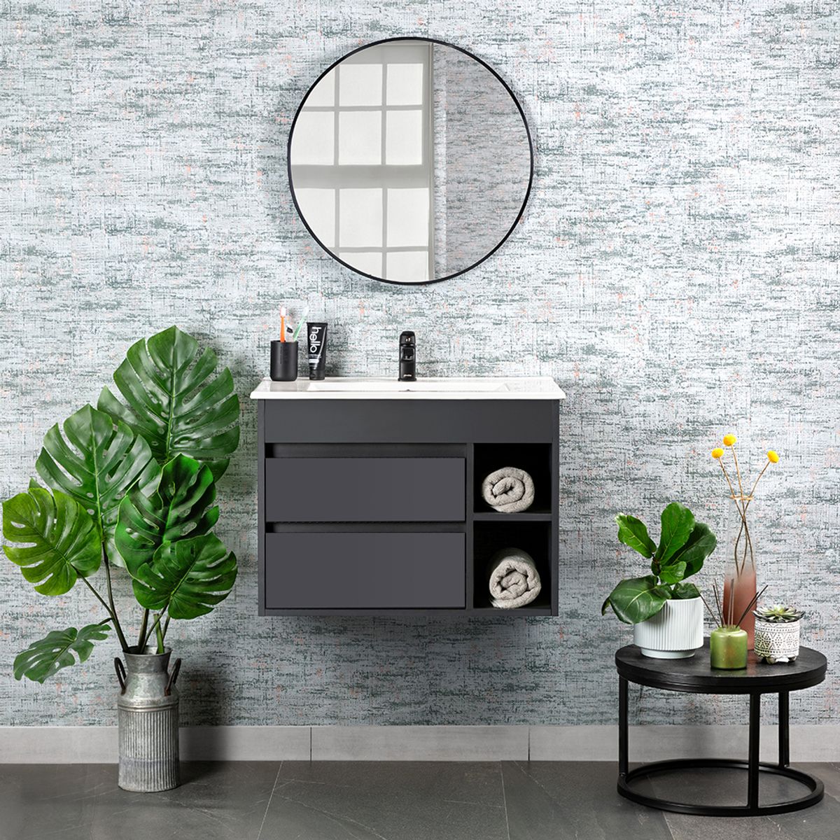 STRETTO - Mueble Vanitorio Paris Dark Grey + Cubierta 60x46x50 cm