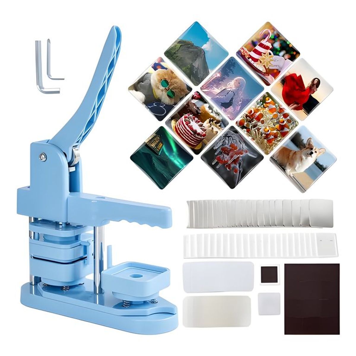 GENERICO - Máquina de chapitas con kit imanes 100 piezas azul