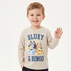 BLUEY - Polera Manga Larga Niño College & Bingo Beige