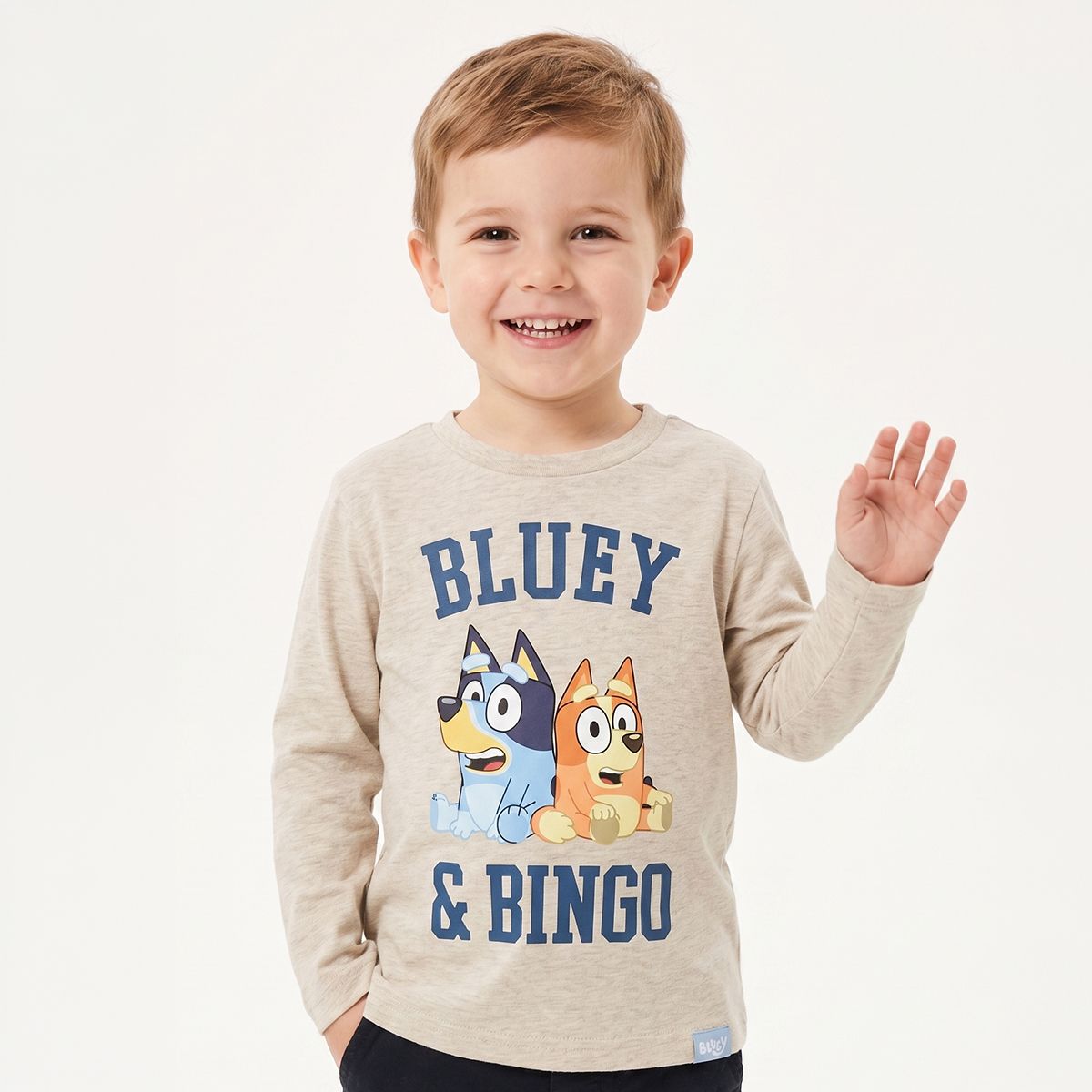 BLUEY - Polera Manga Larga Niño College Bluey & Bingo Beige Bluey