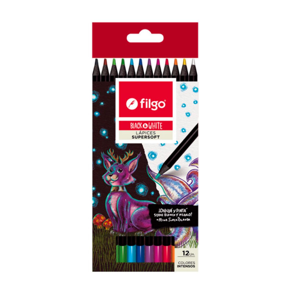 FILGO - Lápices colores de madera BLACK & WHITE / Estuche 12 surtido