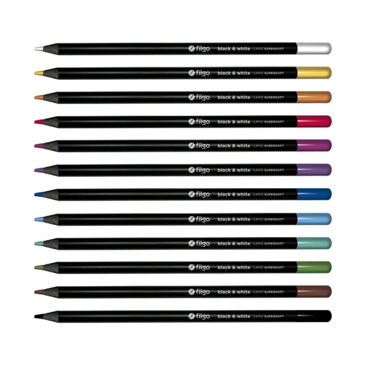 FILGO - Lápices colores de madera BLACK & WHITE / Estuche 12 surtido