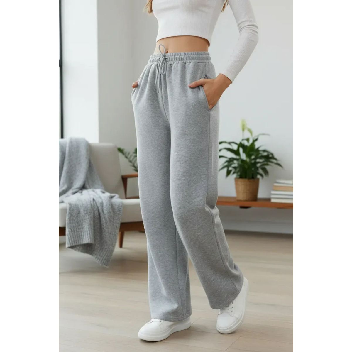 LOOK SHOP - Pantalón Jogger Mujer Recto Forro Interior Corderito. Grueso 8675