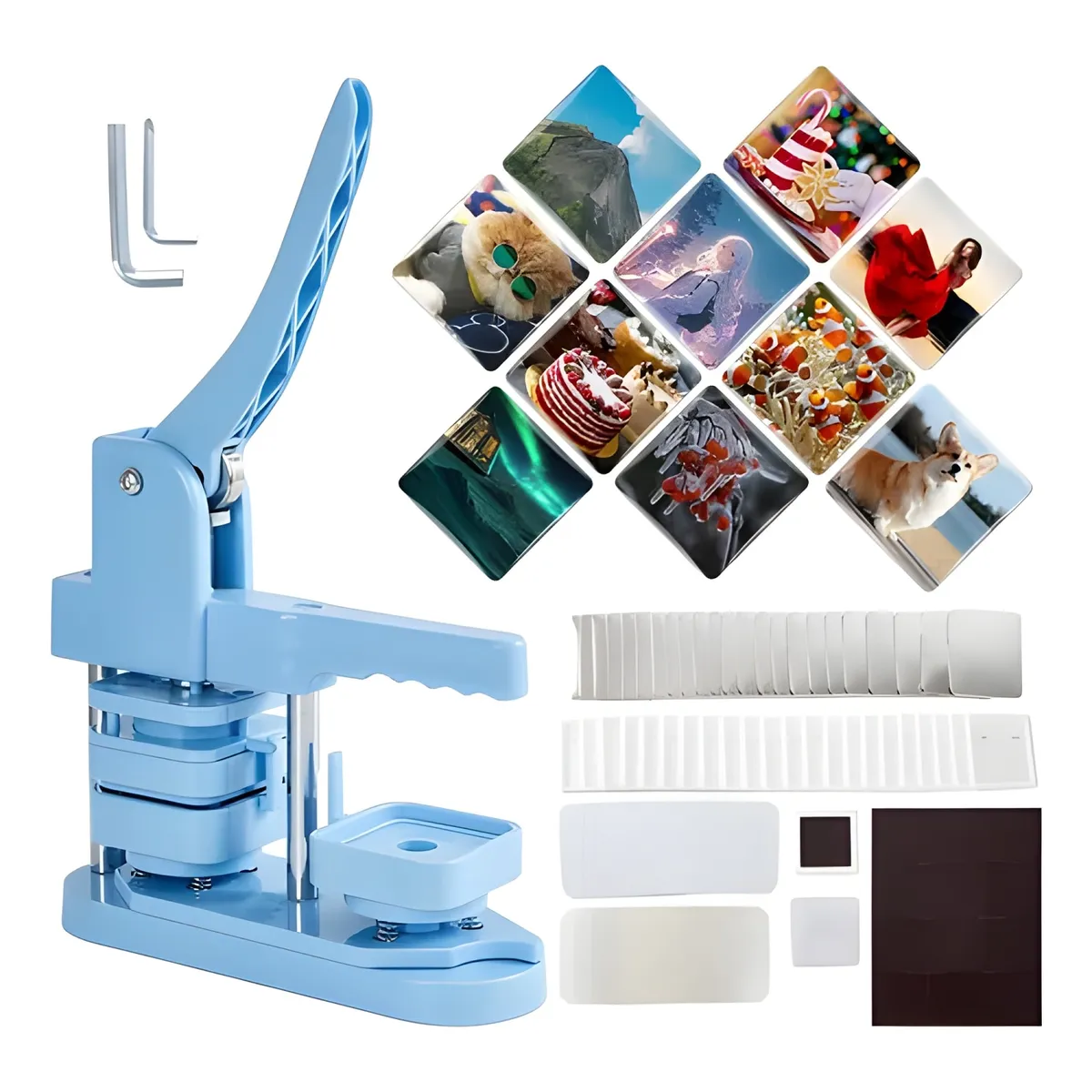 GENERICO - Máquina de chapitas con kit imanes 100 piezas azul