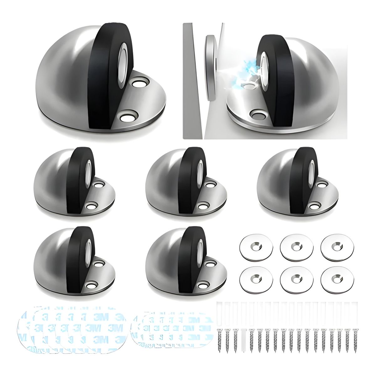 GENERICO - Pack 6 topes magnéticos para puerta plateado