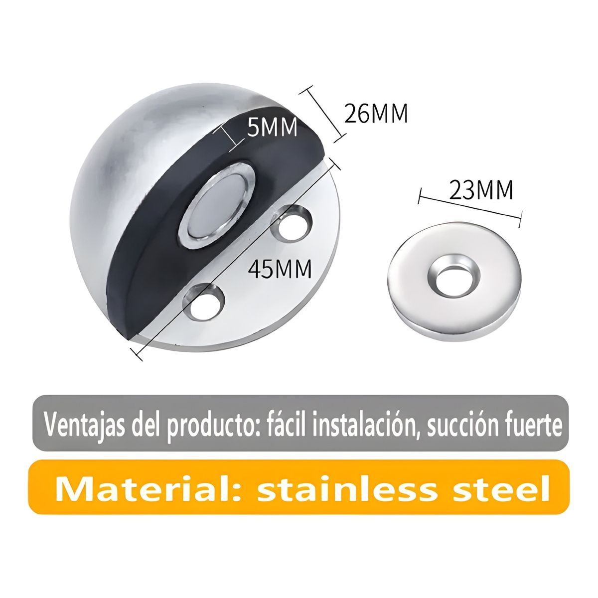 GENERICO - Pack 6 topes magnéticos para puerta plateado