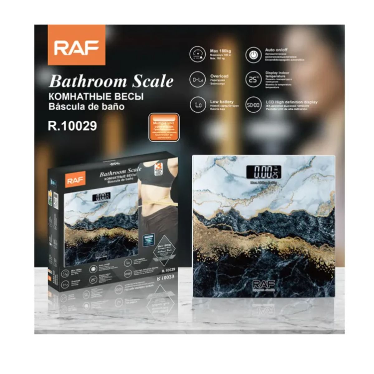 RAF - Báscula De Baño Digital Efecto Mármol Capacidad 180k