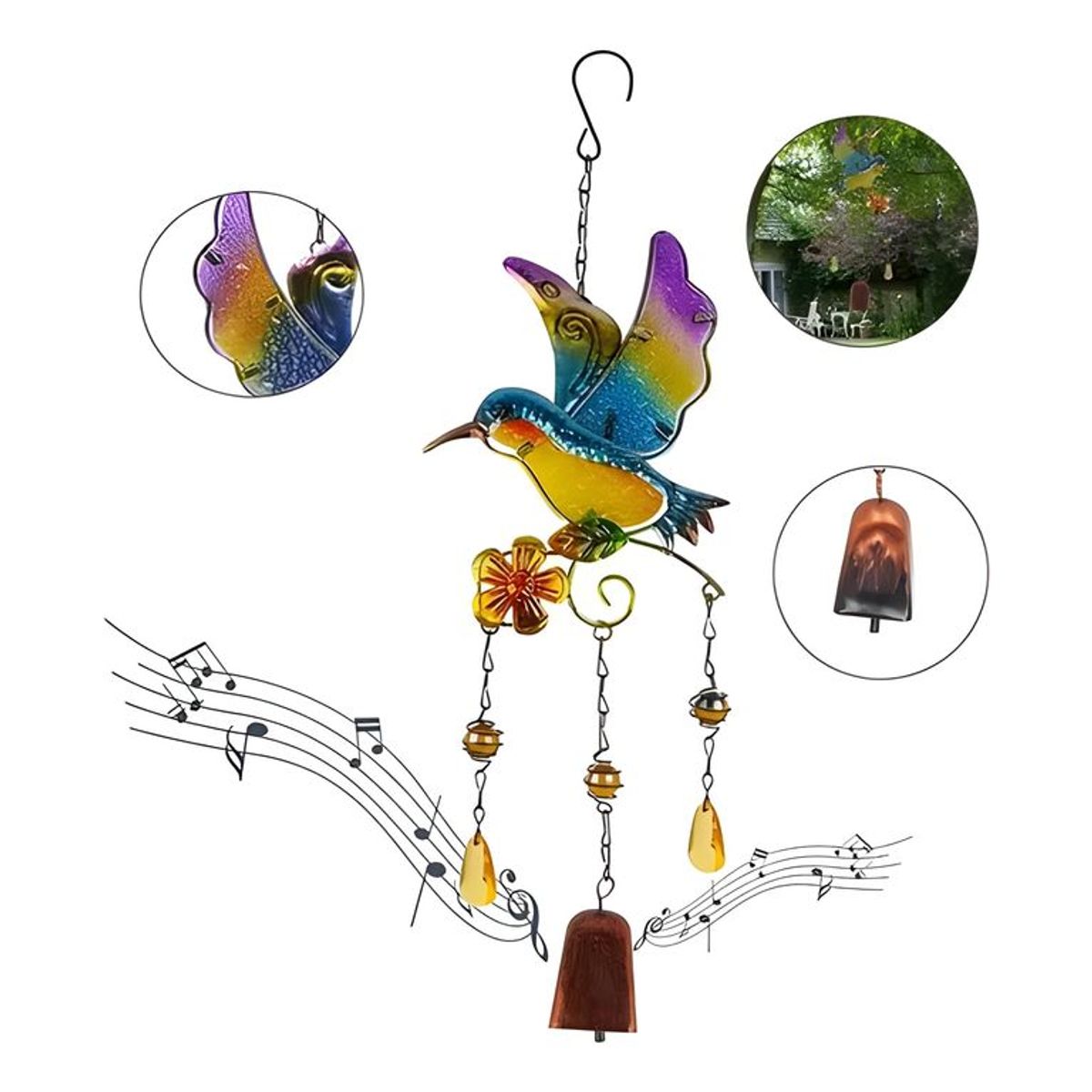 GENERICO - Colgante Jardín Colibrí Vidrio Y cobre 17
